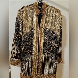 Marshall Rousso Black Gold Sequin New Years Jacket L/XL like new